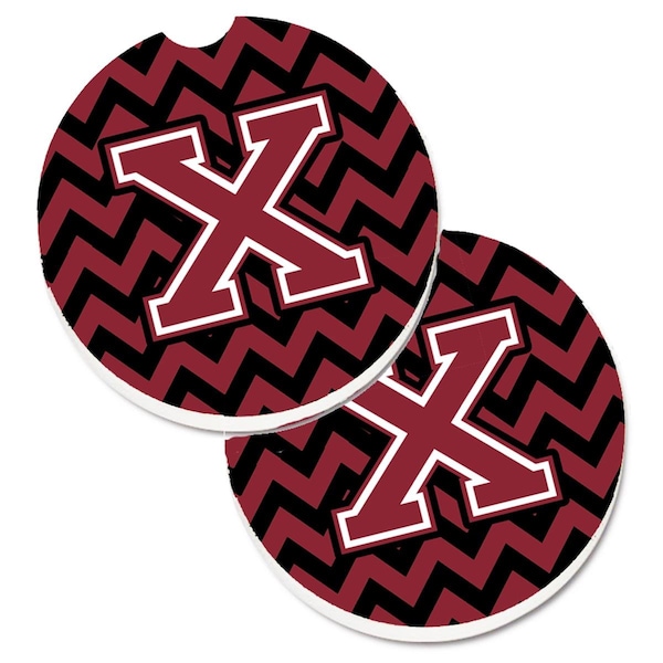 Carolines Treasures Letter x Chevron Garnet and Black Cup Holder Car Coaster, PK2 CJ1052-XCARC - main